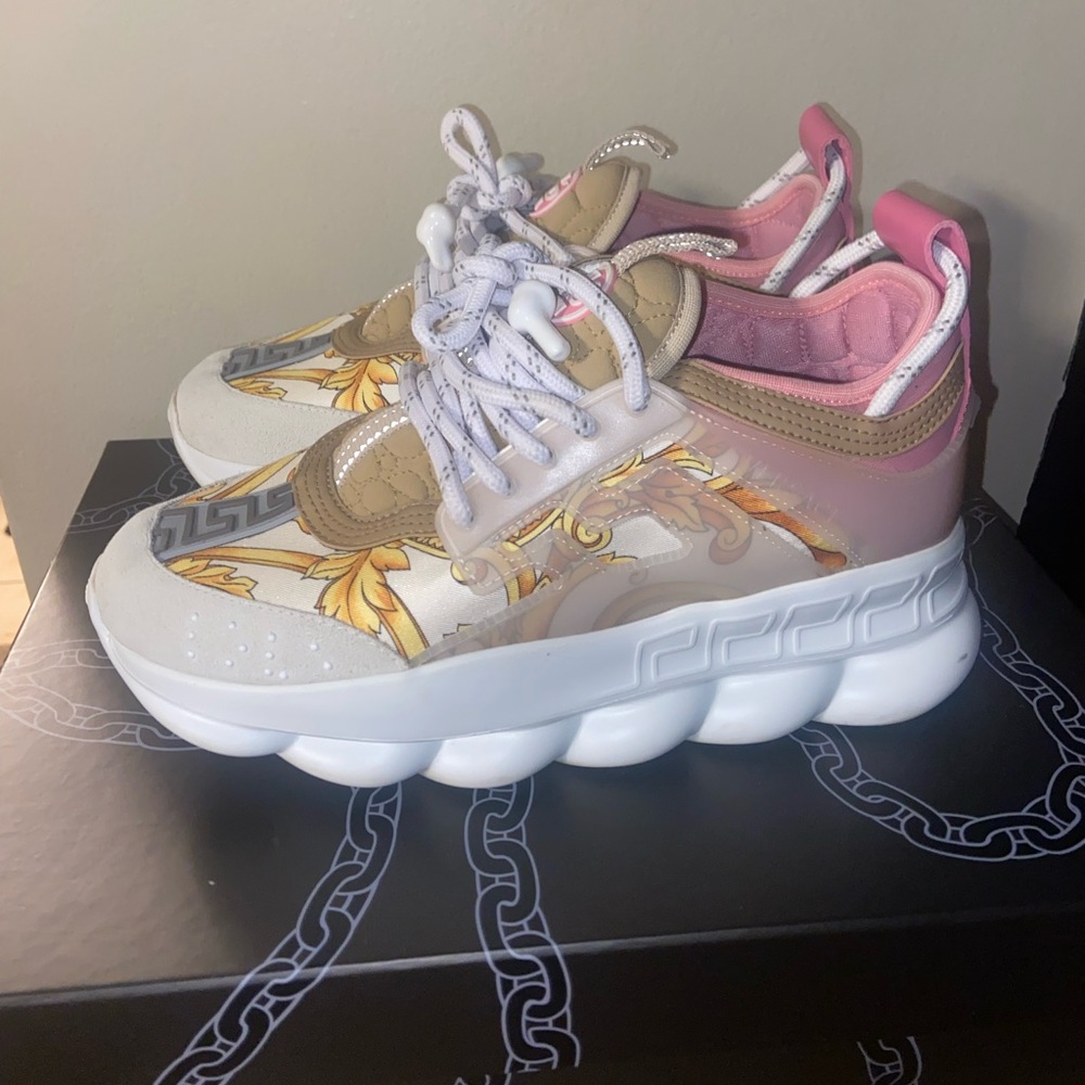 Versace Pink and Gold Sneakers